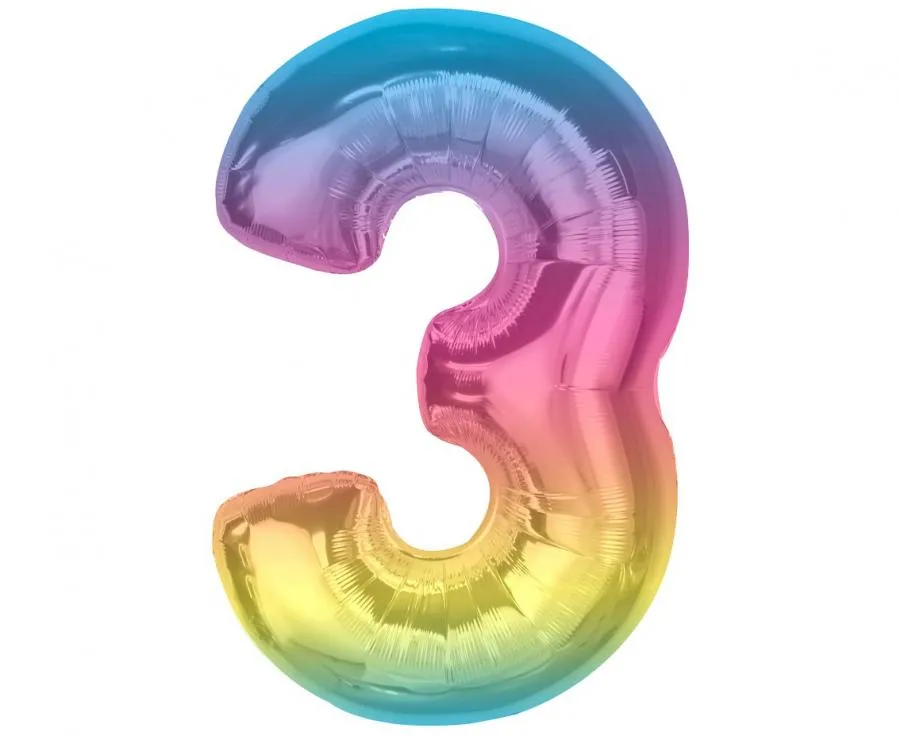 kolme kolmonen numeropallo numerofoliopallo numeroilmapallo sateenkaari monivärinen värikäs