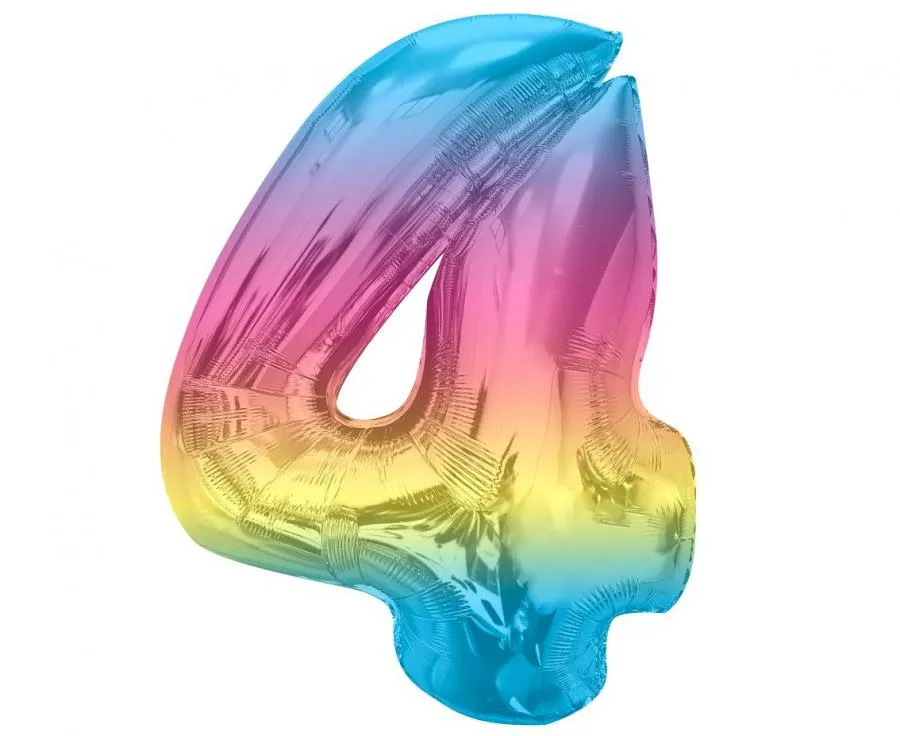 neljä nelonen numeropallo numerofoliopallo numeroilmapallo sateenkaari monivärinen värikäs