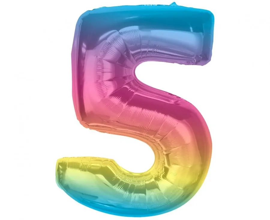 viisi vitonen numeropallo numerofoliopallo numeroilmapallo sateenkaari monivärinen värikäs