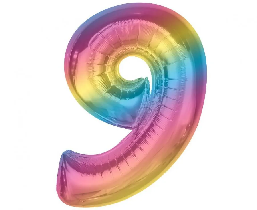 ysi yhdeksän numeropallo numerofoliopallo numeroilmapallo sateenkaari monivärinen värikäs